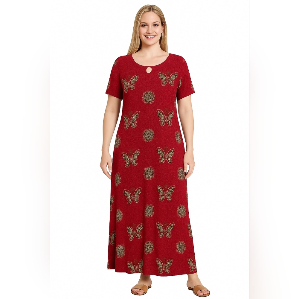 Coral Bay Red Maxi Dress with Butterfly Print - NWT